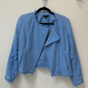 J. Crew | NWOT Tweed Fringe Motorcycle Lady Jacket Blue Size 10